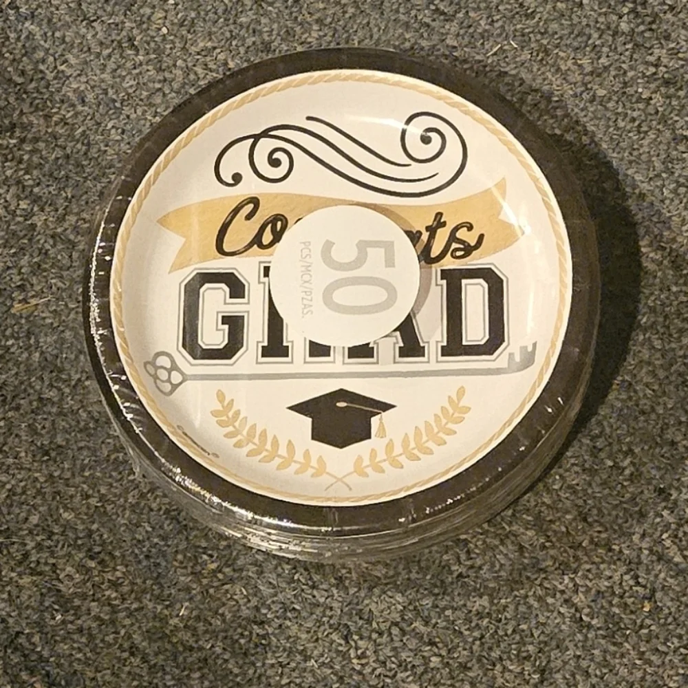 Congrats Grad, Small Plates-White, Gold, Black